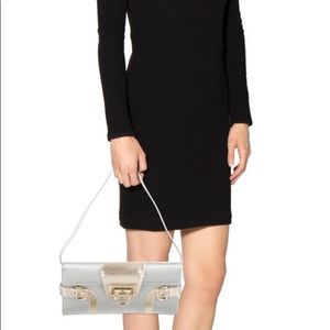 Salvatore Ferragamo leather trimmed satin clutch